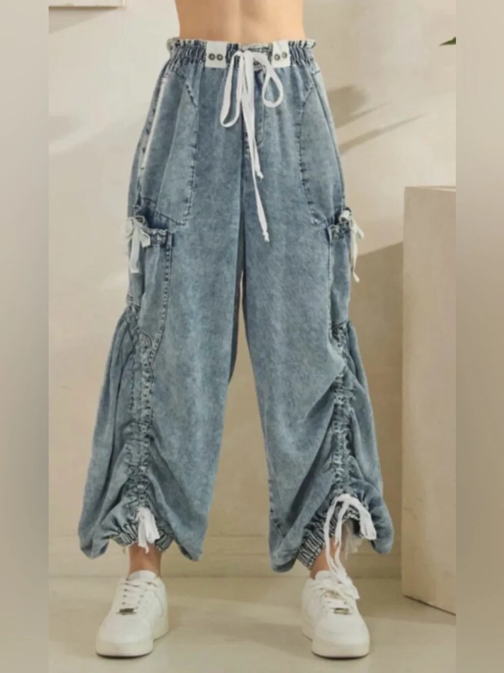 #1369 Oli & Hali Light Blue Wide Leg Cargo Drawstring Jeans